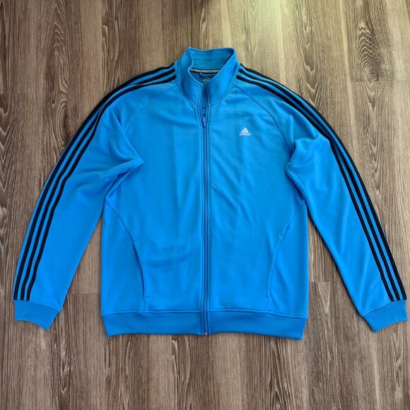 Adidas Blue Black Stripe Light Weight Zip Up Track Jacket, Size XL - Picture 1 of 10